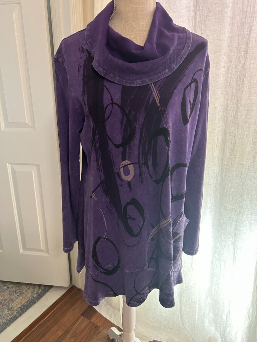 Jess and Jane Purple Calligraphy Cowl-neck Top